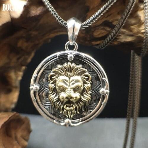 BOCAI 100% New style s925 Silver Street Fashion Lion Head Medallion endant Retro Hip-Hop Personality Mens Pendant