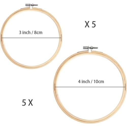 LBER 10 Piece 3 Inch And 4 Inch Embroidery Hoops Bamboo Circle Cross Stitch Hoop Ring For Christmas Ornament Art Craft Handy Sew