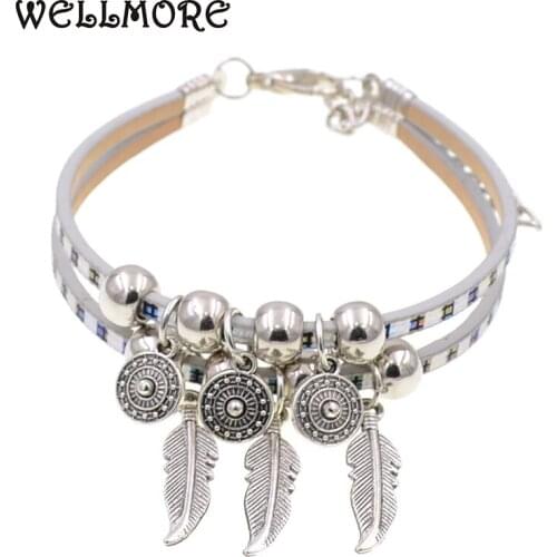WELLMORE summer leather bracelet lobster charm bracelets Bohemian bracelets for women