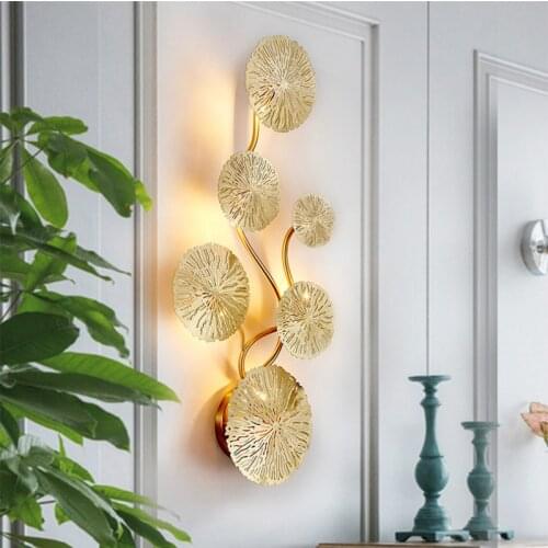 Copper Lustre Gold Lotus Leaf Wall Lamp Vintage Retro Bedside Living Room Art Decor Home Lighting Wall Sconces G4 Bulb WF101203