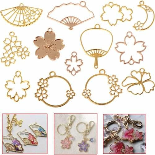 Flower Metal Frame DIY Epoxy Resin Crafts UV Resin Jewelry Making Pendant Holder Hollow Fan Floral Shape Dry Flower Frames