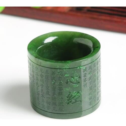 Natural spinach green jade pull finger with black dot like the boro honey heart and Tianyu ring mens with certificate