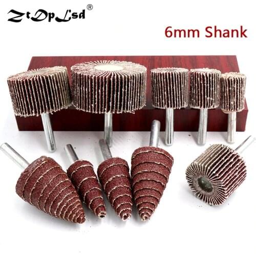 1Pcs 6mm Shank Grit 80# Sandpaper Grinding Sanding Head Flap Polishing Wheel Discs Mandrel For Rotary Mini Drill Tools