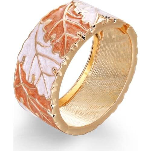 ORNAPEADIA Retro Two-color Leaf Handmade Dripping Oil Bracelet Wide Side Ladies Spring Bracelet Jewelry Bangles Wholesale