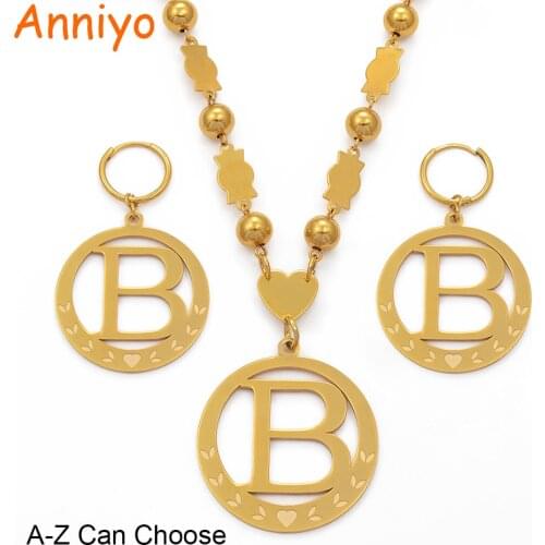 Anniyo Big Size Initial Set Pendant Necklaces & Spring-Ring Gold Color Micronesia Alphabet English Letter A-Z 26 Jewelry #076921