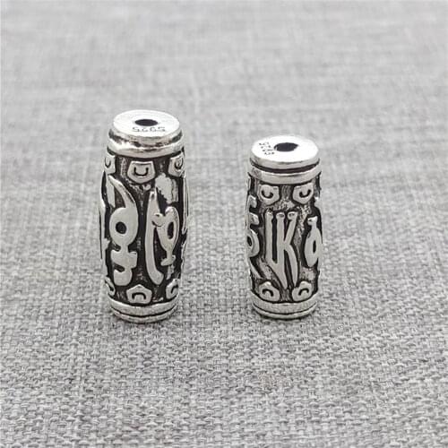 Sterling Silver Om mani padme hum Barrel Beads for Buddhism Bracelet Necklace