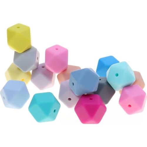 Silicone Beads 50PCS 17MM Hexagon Teething Baby Teether Necklace Accessories Baby Shower Gift Pacifier Chain Nursing Toy