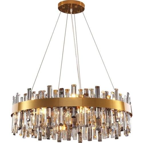 LED Postmodern Round Golden Stainless Steel Crystal Chandelier Lighting Lustre Suspension Luminaire Lampen For Living Dinning Ro