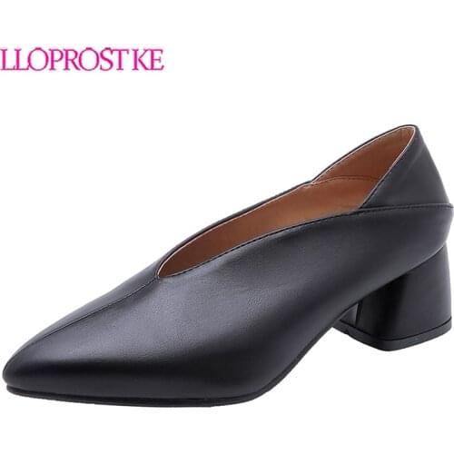 Lloprost ke 2019 Women Pumps Fashion Mules Women Shoes Square High Heel Pointed Toe Pu Leather Casual Classic Ladies Pumps H360