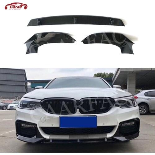 ABS Piano Black Front Bumper Lip Spoiler Splitters With 3 Colorful Strips for BMW 5 Series G30 G31 M Sport 2017 2018 2019