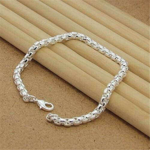 Fashion 925 Sterling Silver Bracelet 4MM Round Box Bracelet For Women & Men Bracelet Jewelry Gifts