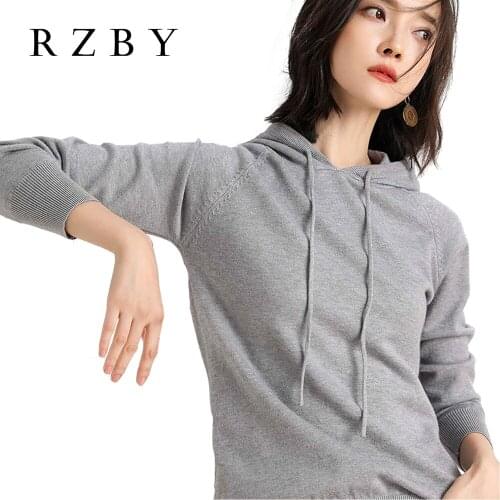 RZBY 2020 New Winter Women Knit Hoodie pullover Comfortable Solid Color Ladies Knitwear Woman Knit Pullover 10 color