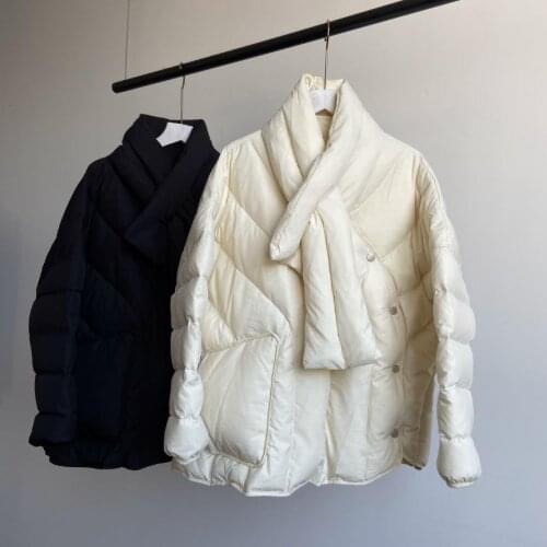 Winter retro iregullar warm natural duck down coats female down scarf style parkas stand collar warm Down coat F764