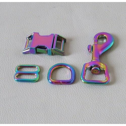 1Set 15mm Metal D Ring Slider Belt Loop Clasp Adjuster Buckle Pet Dog Collar Leash Hook Carabiner DIY Accessory Harness Hardware