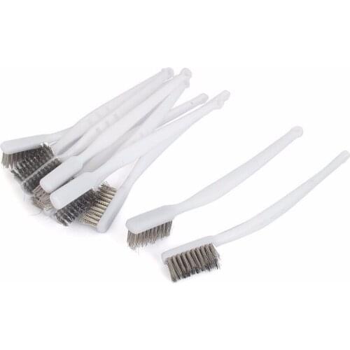 10pcs Handle Jewelry Cleaning Tooth Brush Plastic Stainless Steel Wire Cleaning Tools