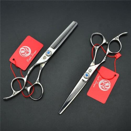 2Pcs Left Hand 6'' 17.5cm Silvery Professional Human Hair Scissors Hairdressing Scissors Cutting Shears +Thinning Scissors Z8002