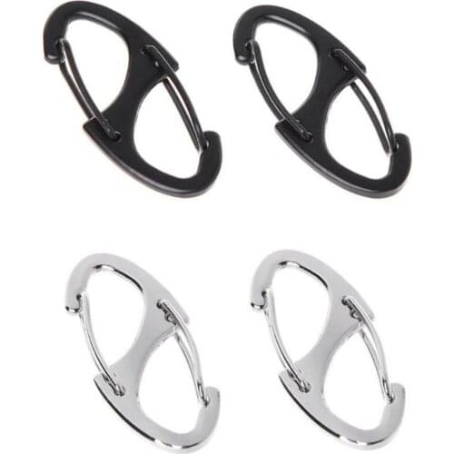 2pcs Stainless Steel S Type Carabiner with Lock Mini Keychain Hook Anti-theft Outdoor Camping Backpack Buckle EDC Tool