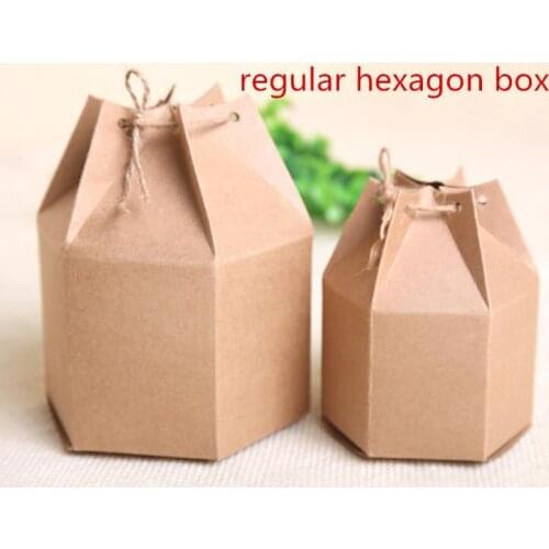 20pcs/lot-6cm/4.5cm big small size Fashion regular hexagon kraft paper Gift box food candy Tea Storage Box DIY Craft Packaging