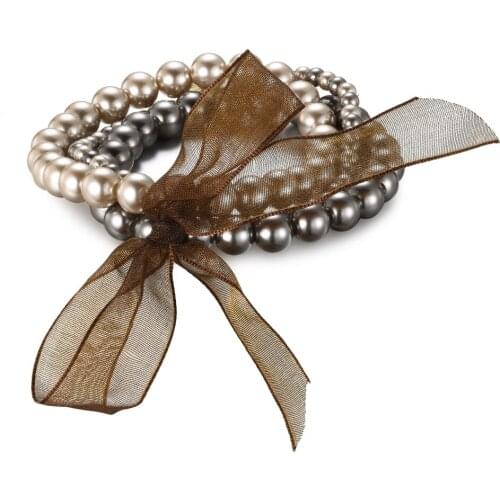 3pcs/set Vintage Pearls Beaded Bracelet Bangle for Women Elastic Multilayer Pearls with Bow Lace Charm Jewelry Ladies Gift 2021