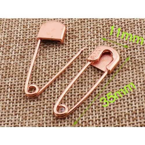 30PCS Rose Gold Safety Pins, Safety Pin Brooch Stitch Markers,Metal Brooch Bar Charms Jewelry Fasteners-35MM