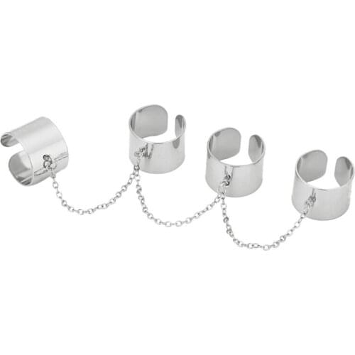 667E Gothic Ring Half-opening Ring Adjustable Cross Chain Tassel Ring Retro Stackable Declaration Ring Halloween Accessories