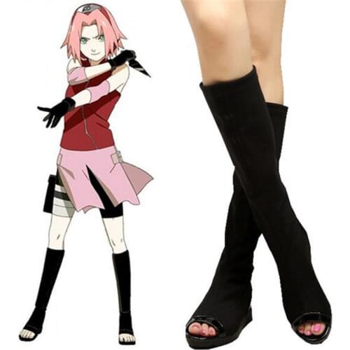 Free Shipping Shippuden Haruno Sakura Cosplay Costume Black Ninja Boots Anime Shoes