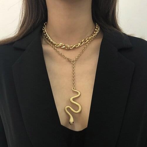 New Fashion Boho Vintage Punk Chain Snake Pendant Necklace For Women Vintage Multilevel Gold Silver Color Chain Choker Jewelry