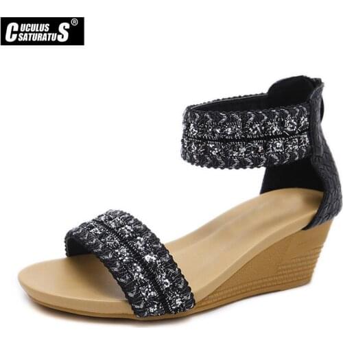 Cuculus 2020 Women Wedge Sandals Summer Slippers Women Shoes Slides Platform Wedges Vintage High Heel Sandals C2022