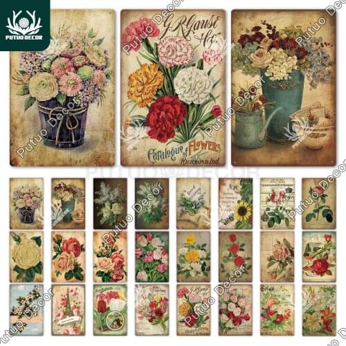 Putuo Decor Flower Vintage Tin Sign Metal Sign Decorative Plaque Garden Living Room Kitchen Cafe Decor Wall Decoration