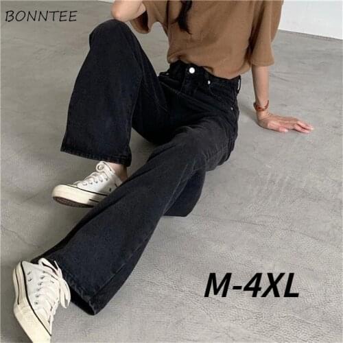 Jeans Women Large Size All-match Loose Black Simple Full Length Trousers Sexy Ladies Clothing Party Classic Vintage Teens Preppy