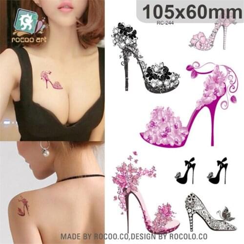 Harajuku waterproof temporary tattoos for women noble 3d sexy crystal shoe design tattoo sticker RC2244