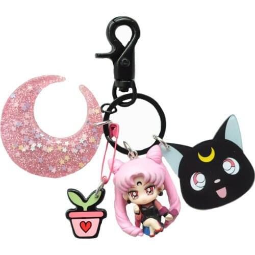 JP Anime Kawaii Sailor Moon Keychain Kids Toys Creativity Anime Decor Collection Ornament Model Doll INS Pendant Halloween Gifts