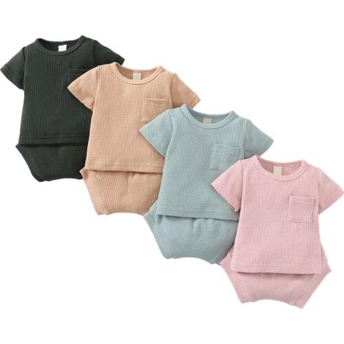 Summer Infant Baby Girl Boys Clothes Set Solid Cotton Short Sleeve t shirt + Shorts Toddler Outfits Casual Children Clothing Set