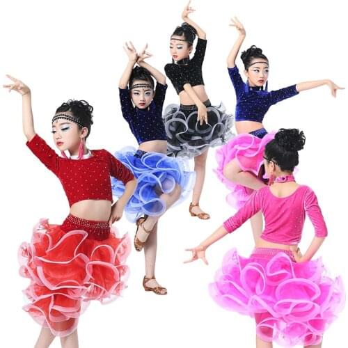 Multicolor Children Latin Dance Dress Fashion Ballrrom Dance Dress Bubble Skirt Girl Latin Dancewear Modern Dance Costumes 89