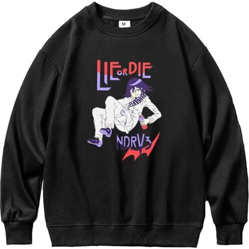 Danganronpa Hoodies Men Anime Lie or Die Hoodie Male Black Oversized O-Neck Fleece Ouma Kokichi Pullover Sweatshirt Dropshipping