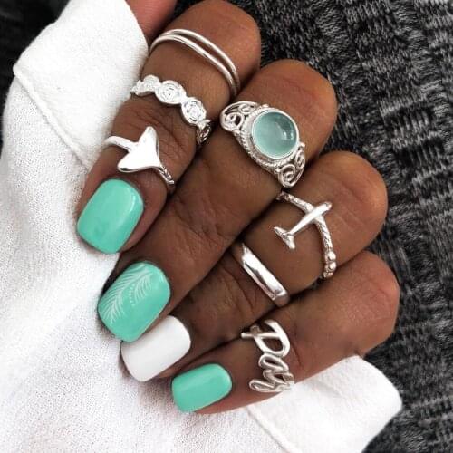 HuaTang 14pcs/set Charm Rhinestone Ring for Women Men Letter Plain Wave Geoemtric Joint Ring Set Bohemian Jewelry Gifts 14571