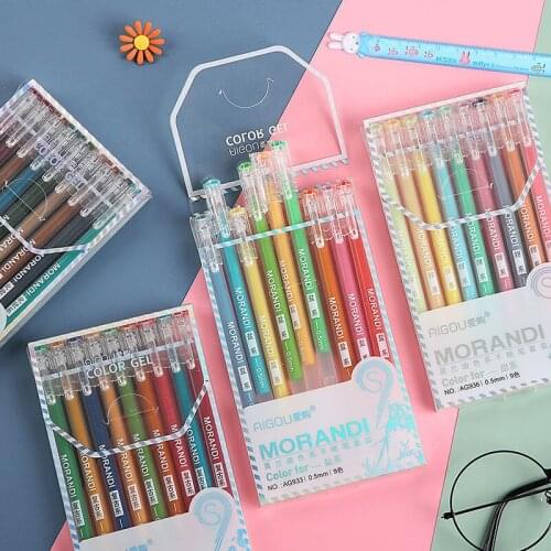 Morandi Color Gel Pen Set Color Pen Pull Cap Type Simple and Cute Color Pen Multicolor Juice Hand Pen
