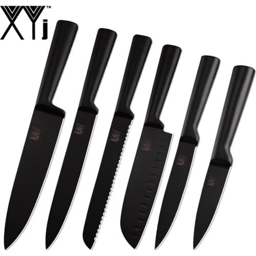 XYj Stainless Steel Knives Set Non-stick Sharp Blade Black Chef Knife Set Chopping Santoku Knife Meat Fish Sushi Cooking Tools