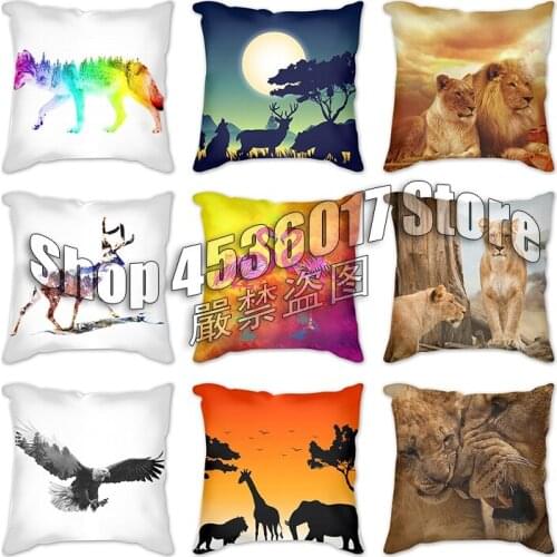 Cushion Cover 45*45cm Animal horse forest eagle elephant deer lion flamingo Printed Pillow Case Throw Pillow Covers Car Decor