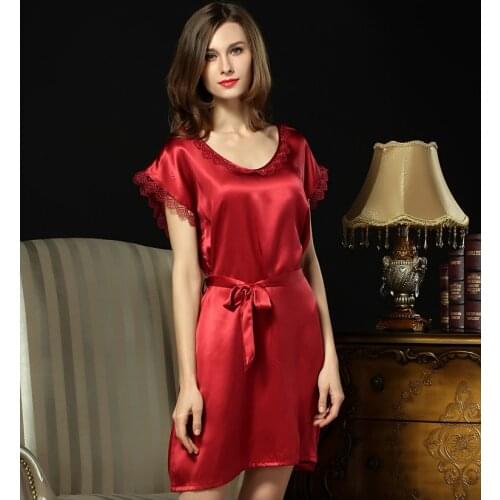 [SLKSCF] Fashion Lace Edge Real Silk Night Gowns 100% Silk Satin Sleeping Skirt Women Comfortable Sleeping Dress