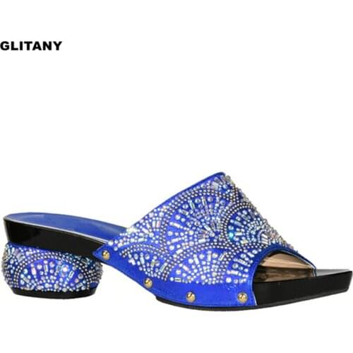 Latest Italian Women Sandals Shoe for Party African Wedding Low Heels Slip on Women Pumps High Quality Wedding Shoes Rubber