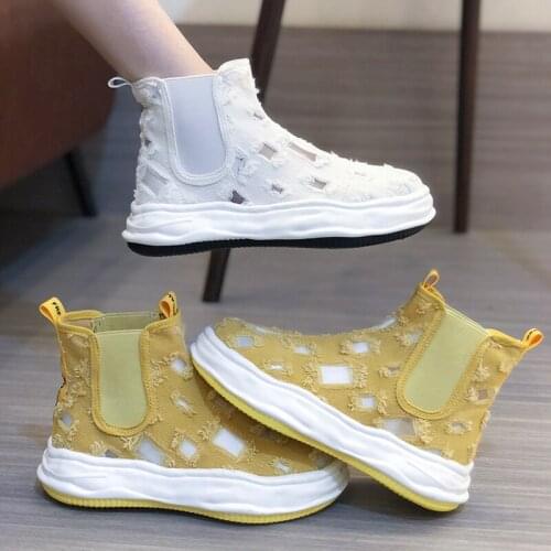 New womens shoes round toe mesh hollow platform shoes womens breathable one-step sports and leisure platform shoes