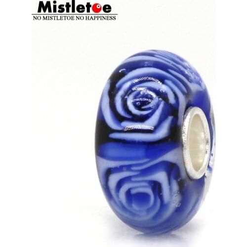 Mistletoe Jewelry 925 Sterling Silver Not Original Pink Blue Green Flower Rose Murano Glass Charm Bead Fit European Bracelet