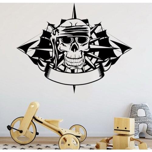 Pirate Ship Wall Sticker Skull Boat Skeleton Decal Sea Ocean Captain Sailor Stickers Kids Room Decor Boys Bedroom Decoration