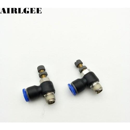 Pneumatic 6mm Tube Fitting Push in Connector 1/8"Thread Throttle Valve Air Speed Controller 2PCS