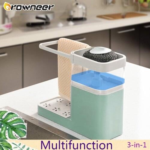3-in-1 Cleaning Storage Rack ABS Multipurpose Soap Dispenser Towel Sponge Shelf Manual Press Soap Box Kitchen Drying Organizer