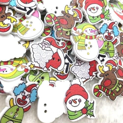50 pcs Santa Claus Snowman Mixed Wooden Buttons Christmas Decor Craft DIY Scrapbooking Sewing Buttons Sewing Accessories WB369
