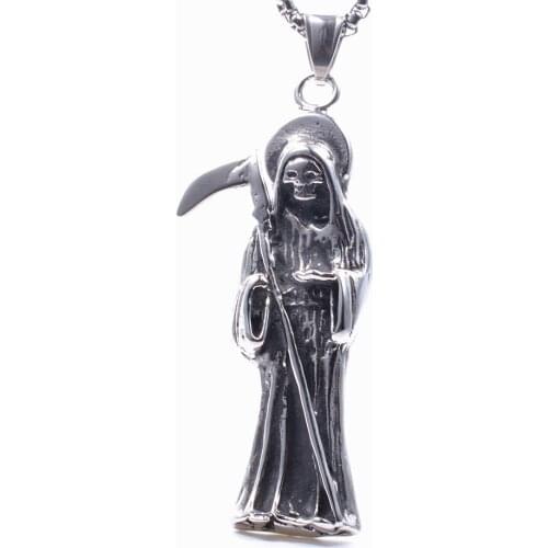 Silver color Stainless Steel Holy Saint Death Santa Muerte Skull Biker Pendant