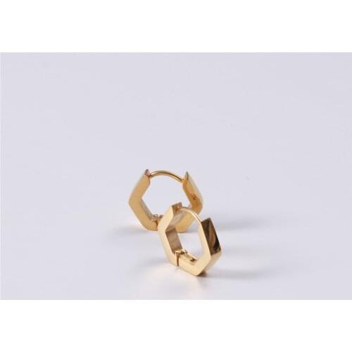 Titanium Steel Geometric Shape Classical Simple Gold Color Small Glossy Hexagon Hoop Earrings for Girls Birthday Gift