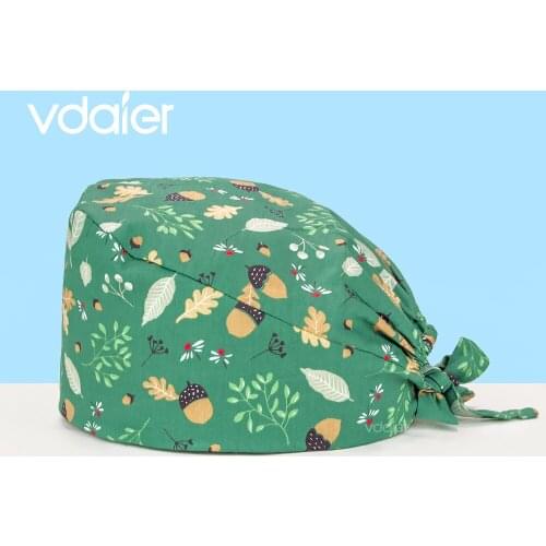 New Cartoon Printing Cotton Adjustable Nurse Cap Surgical Cap Woman Veterinary Pet Shop Scrub Hat Dentist Working Cap Scrub Cap